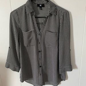Black and white vertical striped blouse